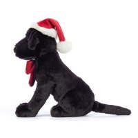 Jellycat Weihnachtshund Pippa Black Labrador mit Mütze | Kuscheltier.Boutique