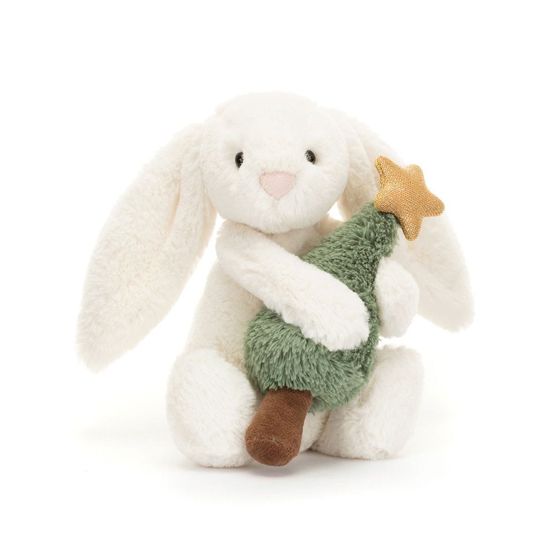 Jellycat Hase Bashful Bunny mit Weihnachtsbaum Vorderseite | Kuscheltier.Boutique